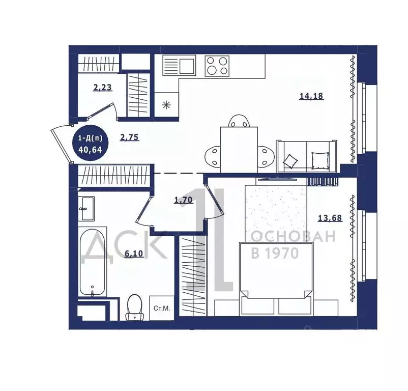 1-к кв. Ханты-Мансийский АО, Сургут Высоковольтная ул., 6/2 (40.64 м) - Фото 1