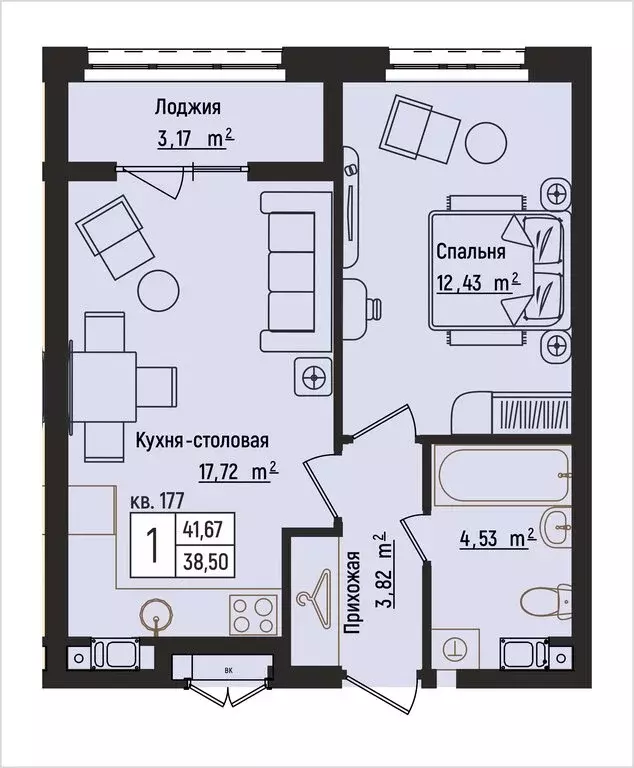 1-комнатная квартира: Нижний Новгород, Литературная улица, 5 (41.67 м) - Фото 1