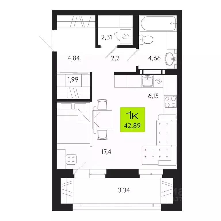 1-к кв. Томская область, Томск Уютный жилой квартал, ул. Маяковского, ... - Фото 0