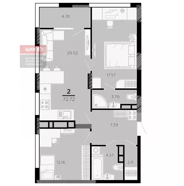 2-комнатная квартира: Рязань, Московское шоссе, 3 (72.72 м) - Фото 0