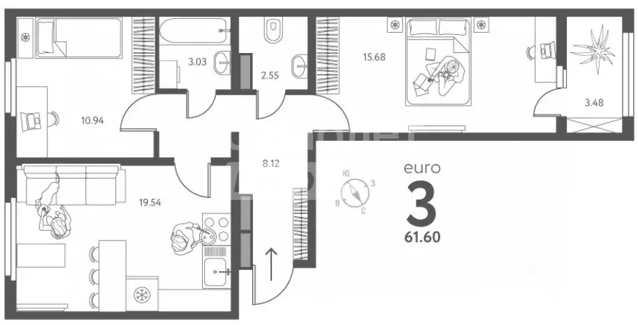 2-к кв. Липецкая область, Липецк Ленина-Соборная пл. (61.6 м) - Фото 1