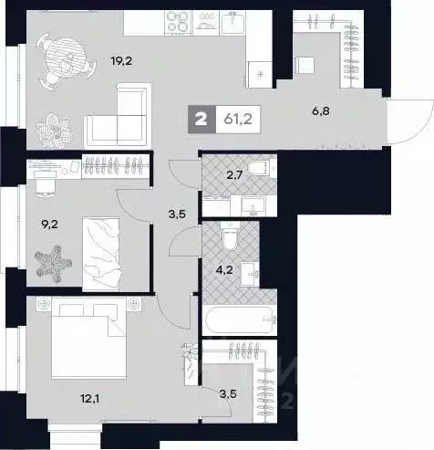 2-к кв. Москва Лодочная ул., 27К2 (61.2 м) - Фото 1