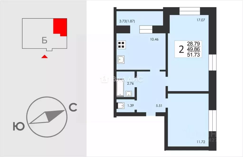 2-к кв. Коми, Сыктывкар ул. Панева, 4 (51.73 м) - Фото 1
