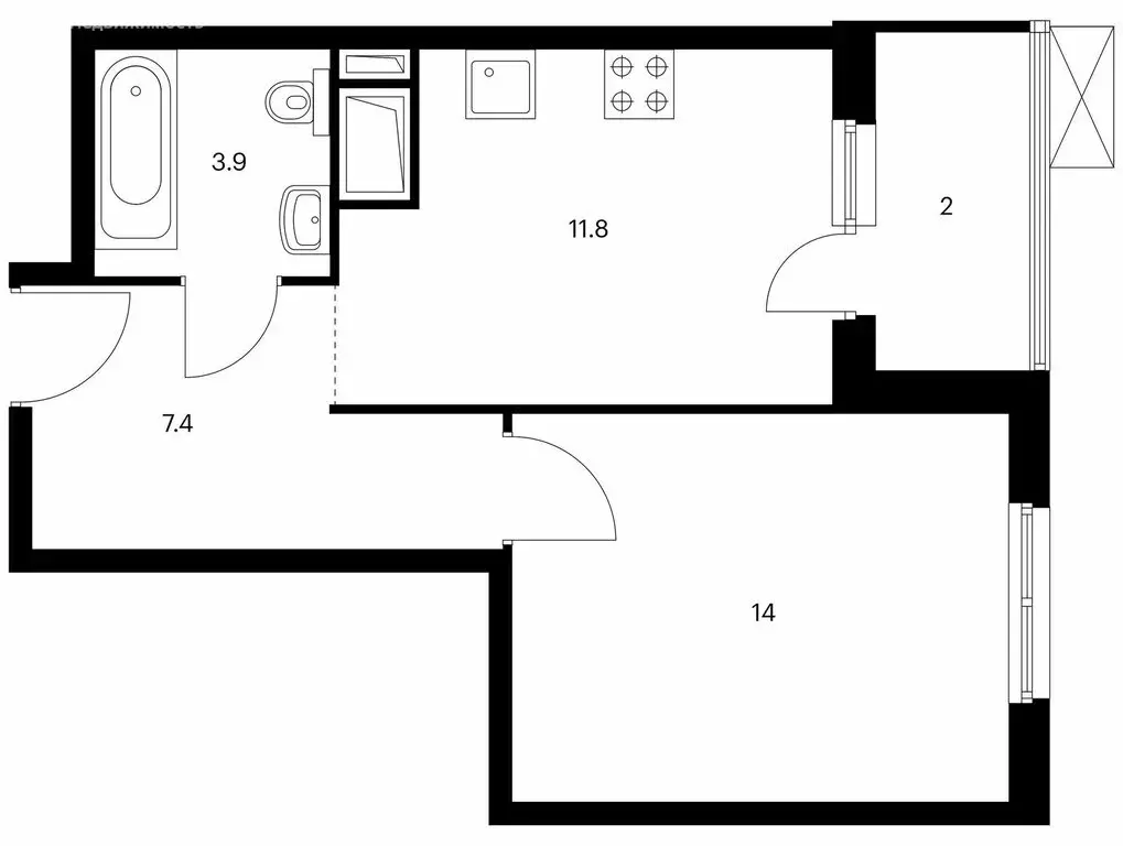 1-комнатная квартира: Москва, Муравская улица, 44к3 (39.1 м) - Фото 1