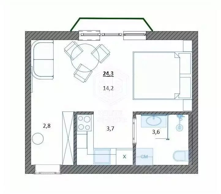 Студия Севастополь ул. Челюскинцев, 49/4 (24.3 м) - Фото 2
