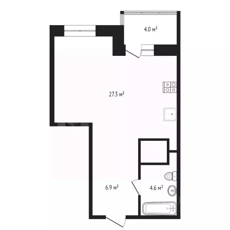 Студия Тюменская область, Тюмень ул. Мельникайте, 2к17 (42.9 м) - Фото 1