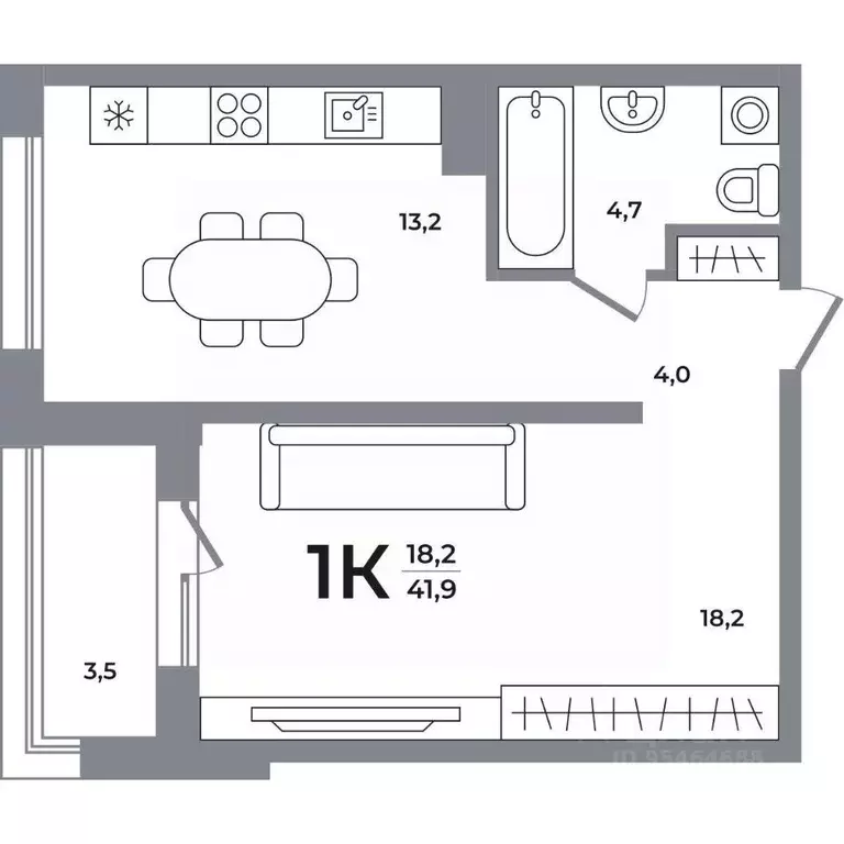1-к кв. Новосибирская область, Новосибирск Беловежский мкр,  (41.4 м) - Фото 0