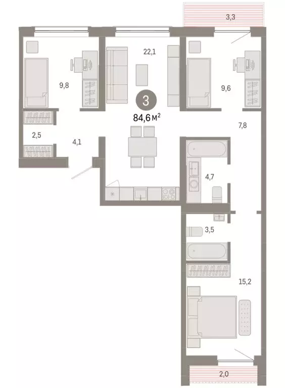 3-комнатная квартира: Новосибирск, Большевистская улица, с49 (84.61 м) - Фото 1