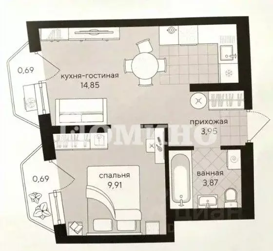 1-к кв. Тюменская область, Тюмень ул. Фармана Салманова, 1 (33.0 м) - Фото 1