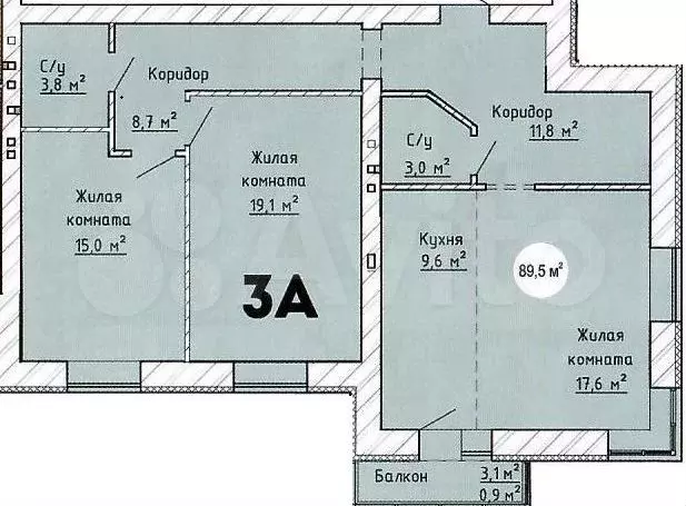 3-к. квартира, 89,5 м, 6/8 эт. - Фото 0