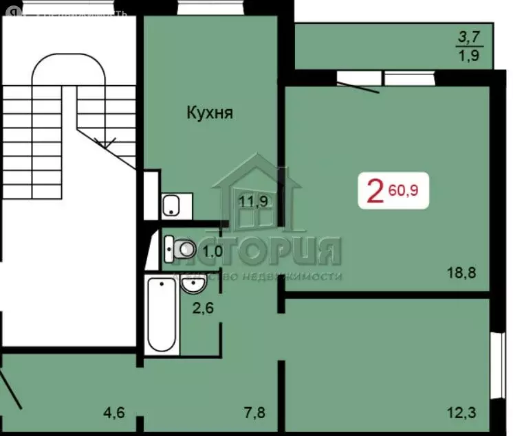 2-комнатная квартира: Красноярск, улица Кутузова, 2с4 (60.9 м) - Фото 0