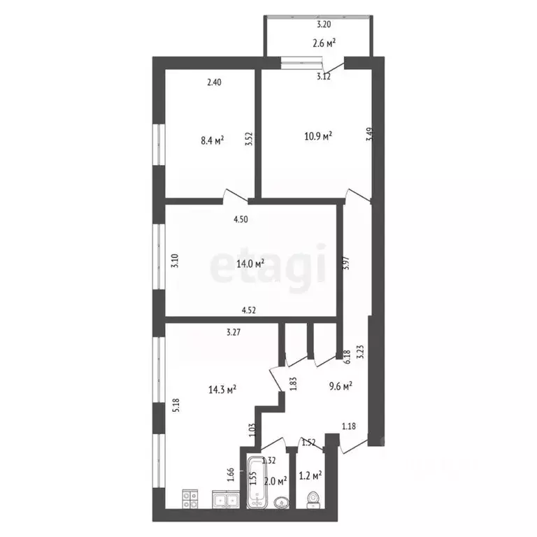 3-к кв. Башкортостан, Стерлитамак ул. Щербакова, 13 (61.5 м) - Фото 1