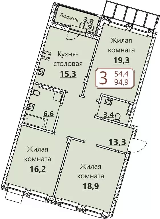 3-комнатная квартира: Чебоксары, квартал Старый город (94.9 м) - Фото 0