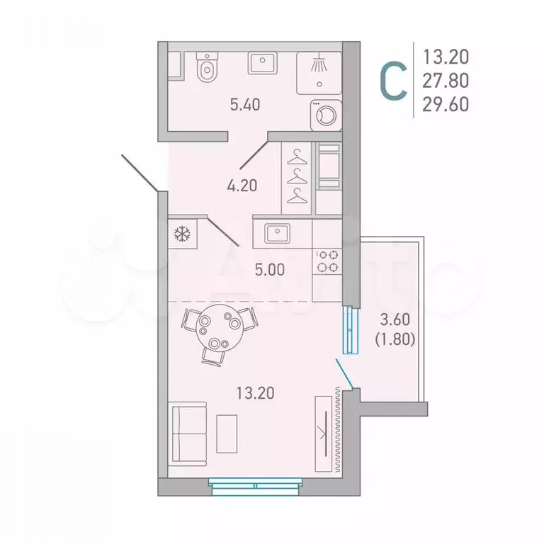 Квартира-студия, 29,6 м, 7/16 эт. - Фото 0
