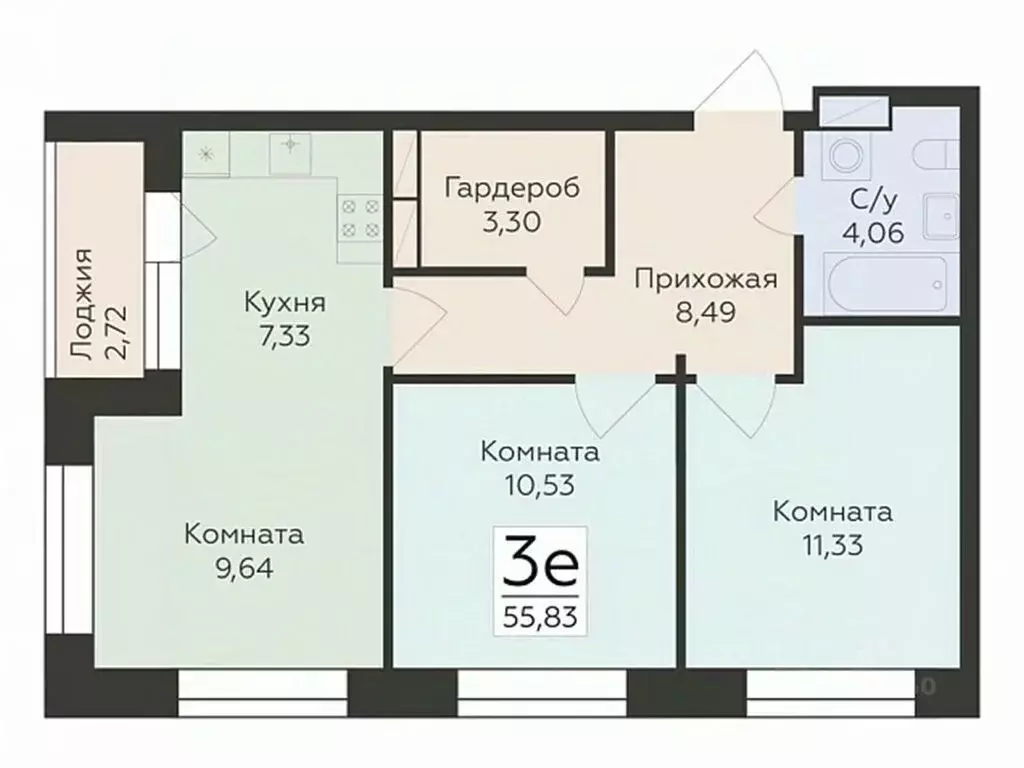 3-к кв. Воронежская область, Воронеж ул. Матросова, 64А (55.83 м) - Фото 0