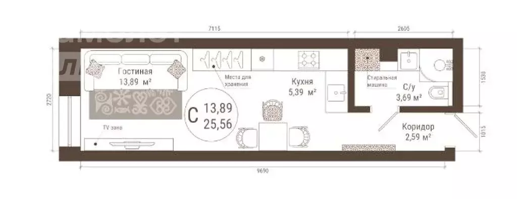 Квартира-студия: Уфа, улица Менделеева, 137 (25.5 м) - Фото 0