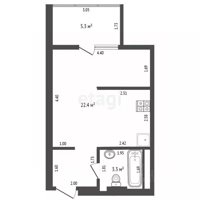 Студия Краснодарский край, Анапа ул. Ленина, 9 (31.0 м) - Фото 2