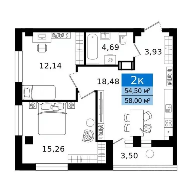 2-к кв. Курганская область, Курган просп. Конституции (58.0 м) - Фото 2