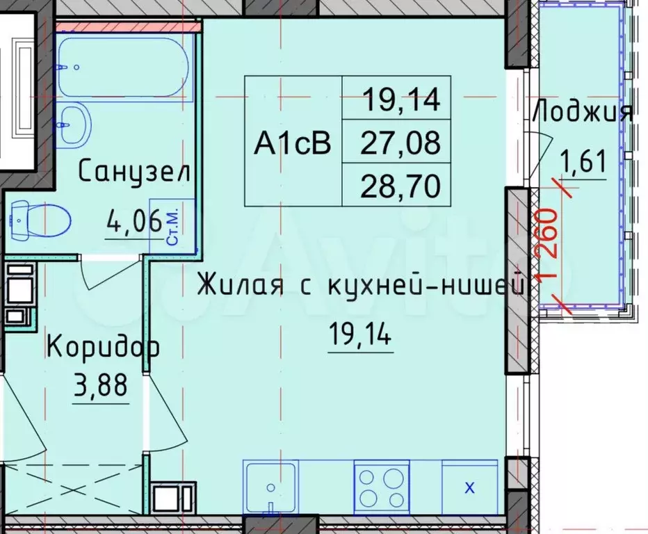 Квартира-студия, 29 м, 5/8 эт. - Фото 1