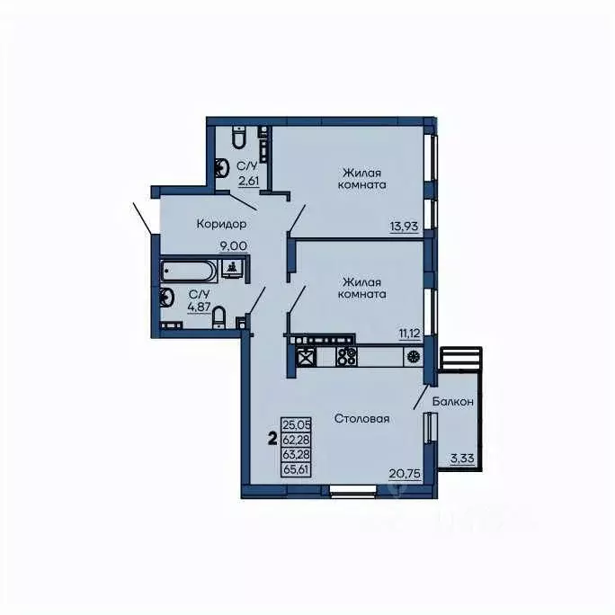 2-к кв. Свердловская область, Екатеринбург ул. Библиотечная, 38 (63.28 ... - Фото 0