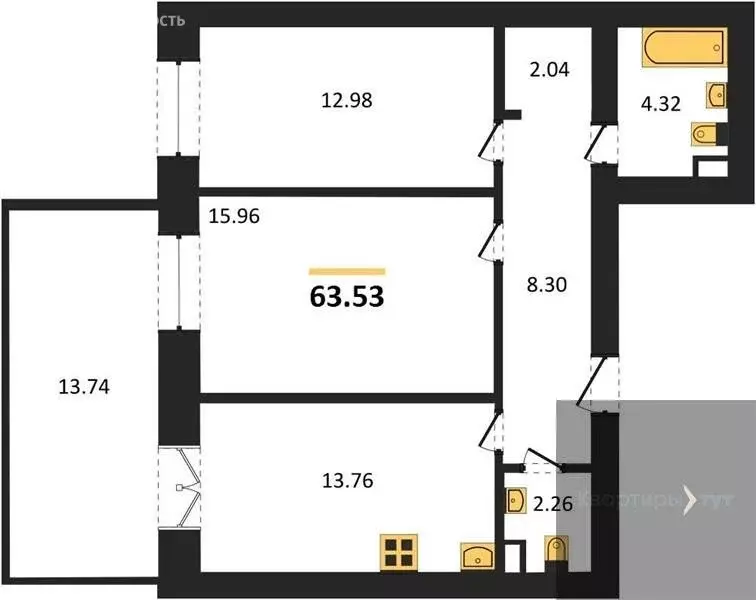 2-комнатная квартира: посёлок Солнечный, Кленовая улица, 3 (63.53 м) - Фото 1