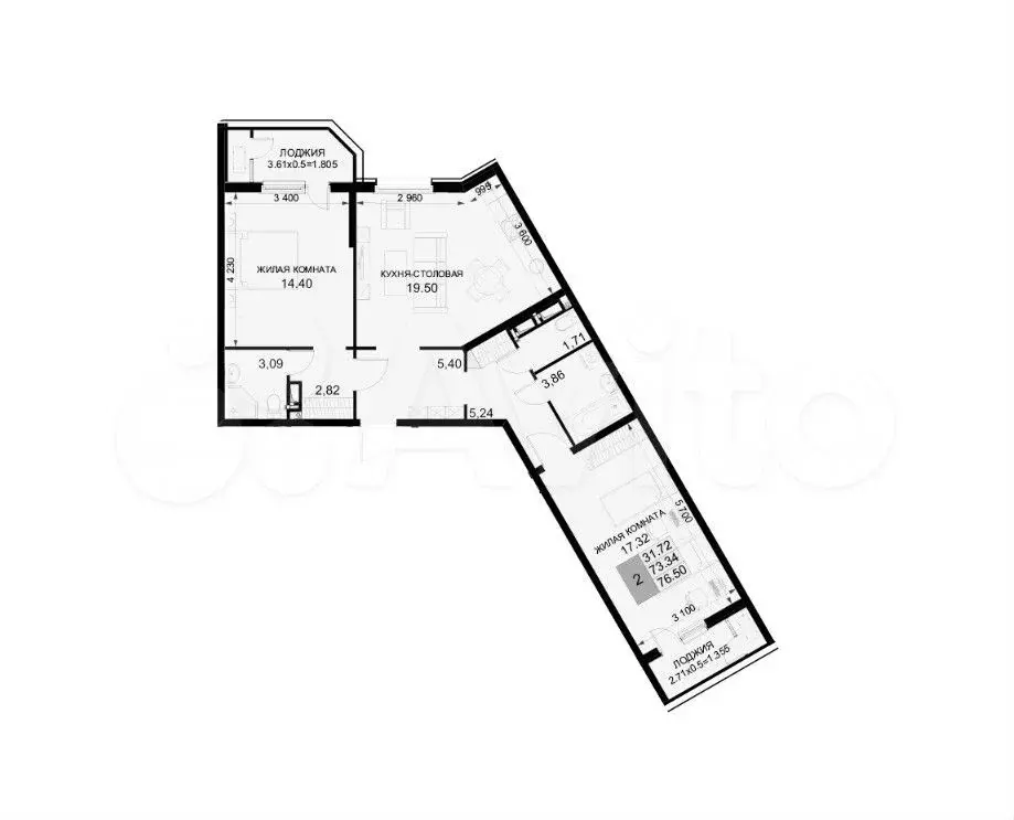 2-к. квартира, 76,5 м, 5/18 эт. - Фото 1