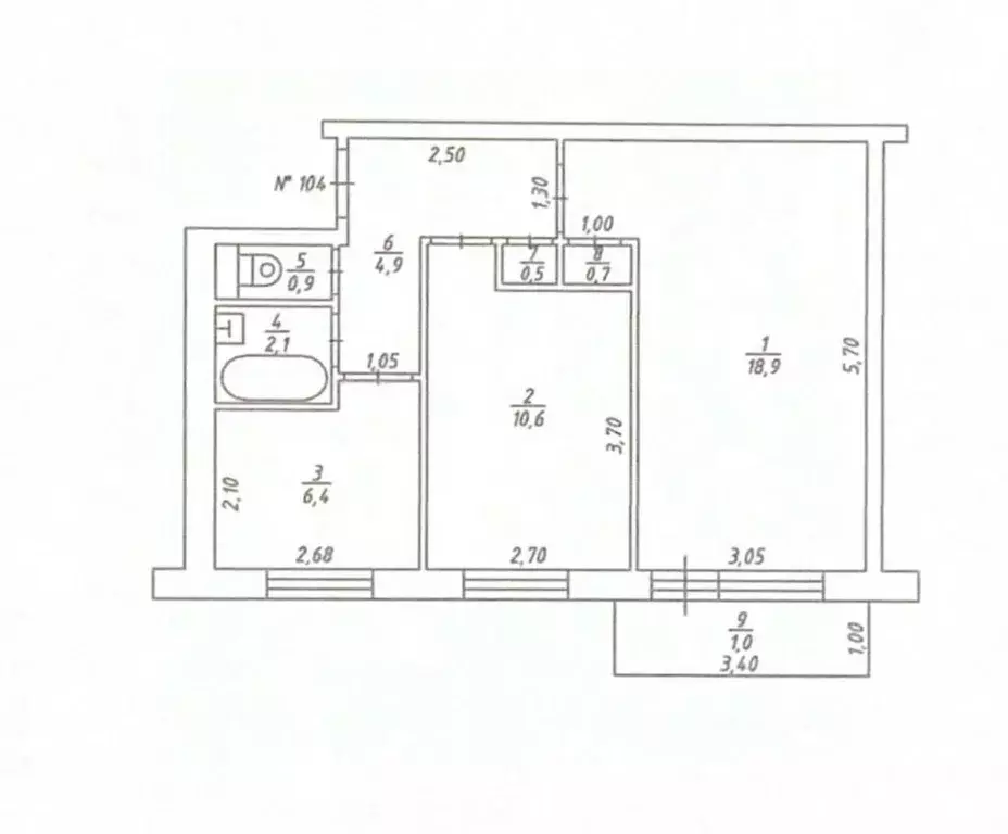 2-к кв. Татарстан, Казань ул. Дементьева, 9 (45.0 м) - Фото 1