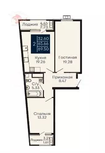 2-к. квартира, 69,5 м, 13/14 эт. - Фото 0