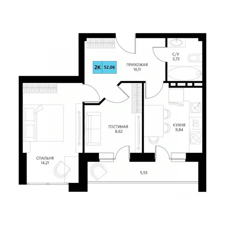 2-к кв. Дагестан, Дербент  (52.06 м) - Фото 1