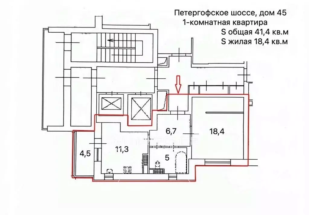 1-к кв. Санкт-Петербург Петергофское ш., 45 (41.4 м) - Фото 2