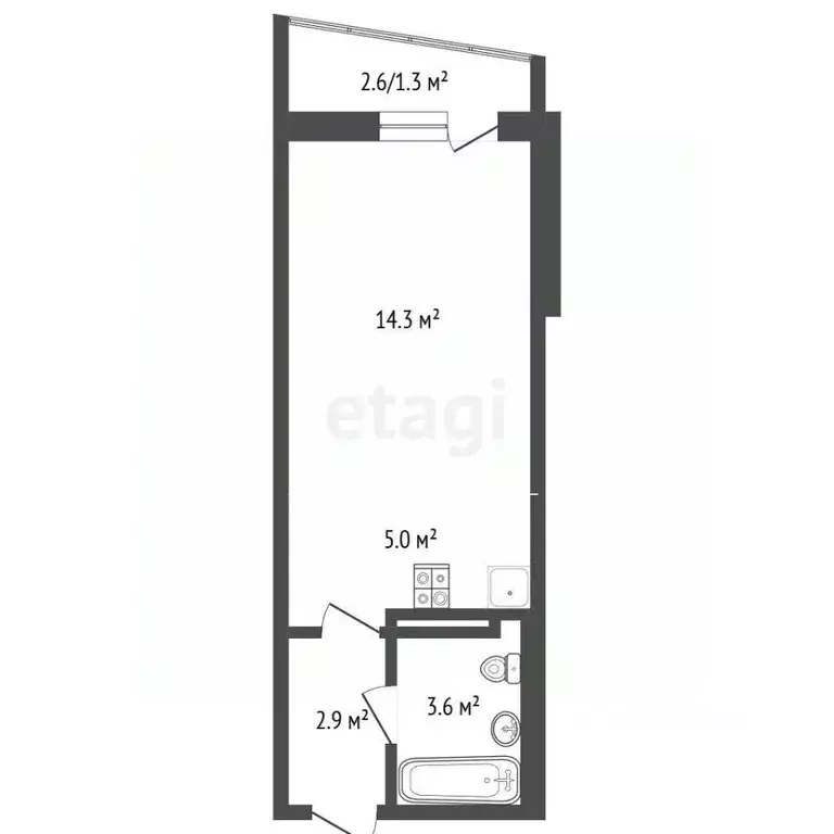 Студия Кемеровская область, Кемерово просп. Химиков, 34 (27.0 м) - Фото 2