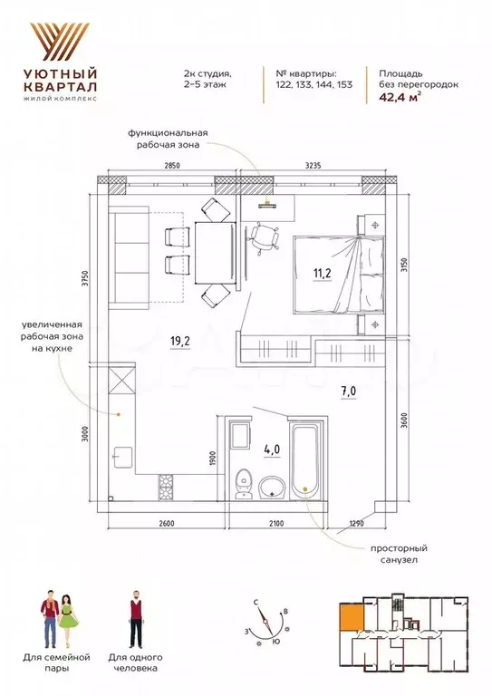 2-к. квартира, 42,4 м, 2/8 эт. - Фото 0