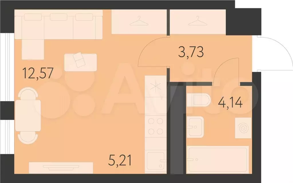 Квартира-студия, 25,7 м, 22/25 эт. - Фото 0