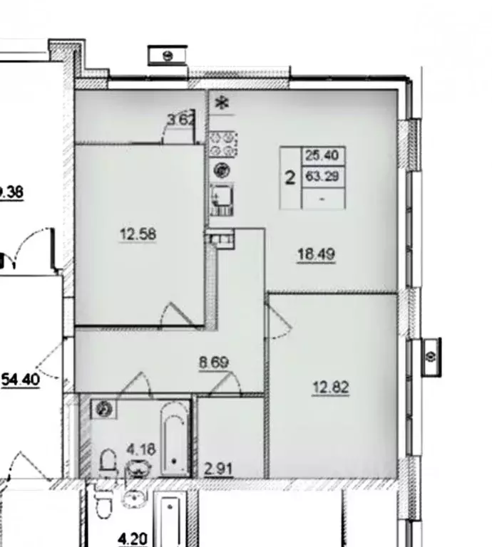 2-к кв. Татарстан, Казань ул. Новаторов, 8А (63.29 м) - Фото 1