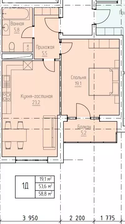 1-комнатная квартира: Грозный, проспект В.В. Путина, 2 (58.8 м) - Фото 0