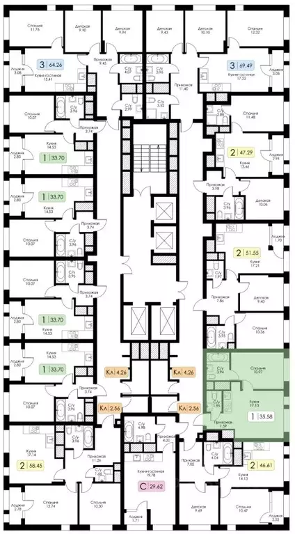 1-к кв. Тульская область, Тула Один жилой комплекс (35.58 м) - Фото 2