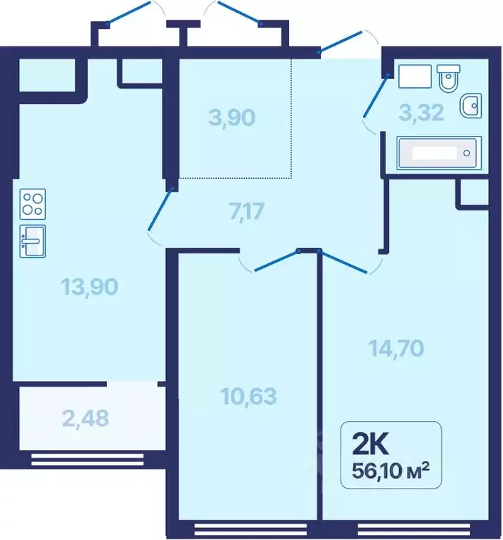 2-к кв. Свердловская область, Екатеринбург просп. Космонавтов, 9 (56.1 ... - Фото 1