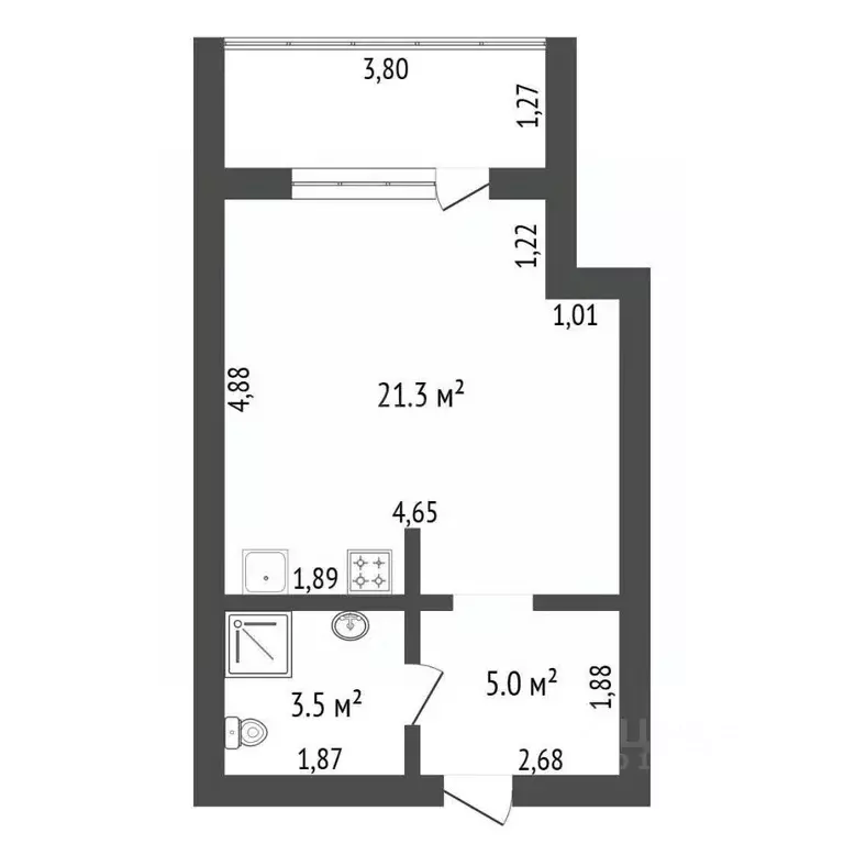 Студия Амурская область, Благовещенск Батарейная ул., 7 (29.8 м) - Фото 1