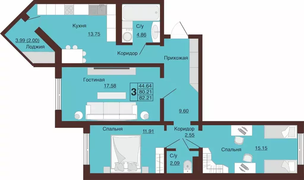 Продаётся 3-к квартира, 82.2 м - Фото 1