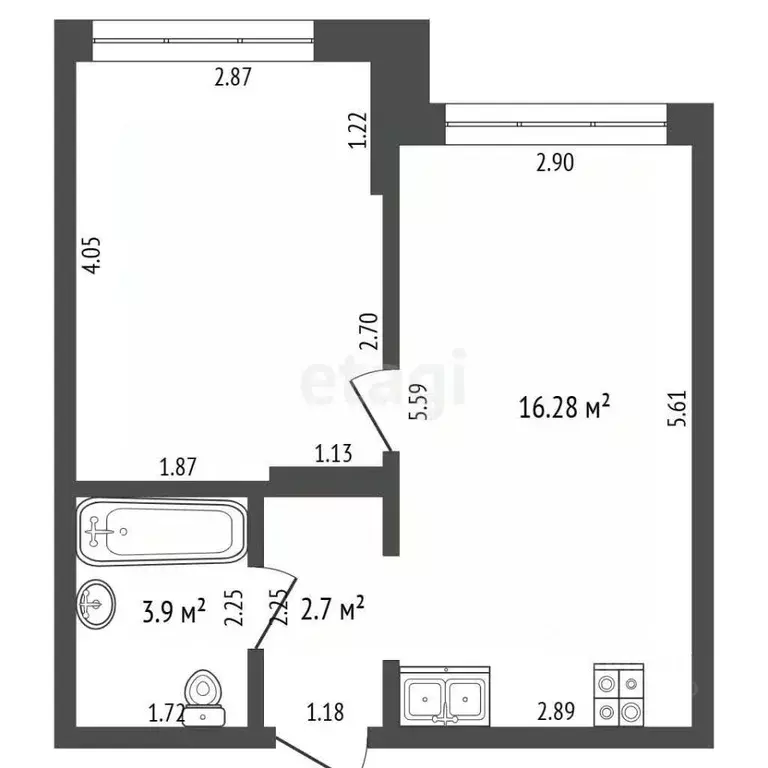 1-к кв. Тюменская область, Тюмень Подгорная ул., 73 (34.7 м) - Фото 2