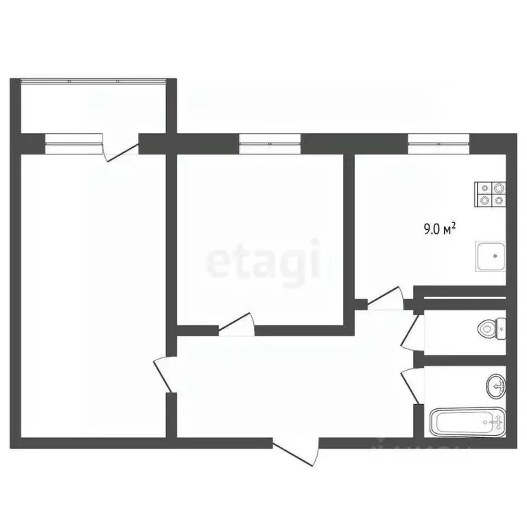 2-к кв. Тюменская область, Тюмень ул. Судостроителей, 34 (46.0 м) - Фото 2
