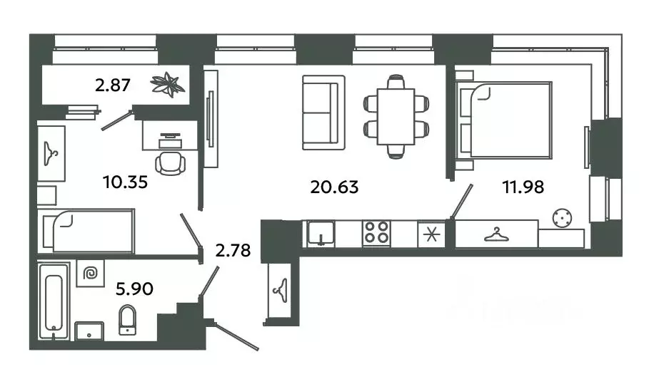 2-к кв. Ленинградская область, Ломоносовский район, Аннинское ... - Фото 1