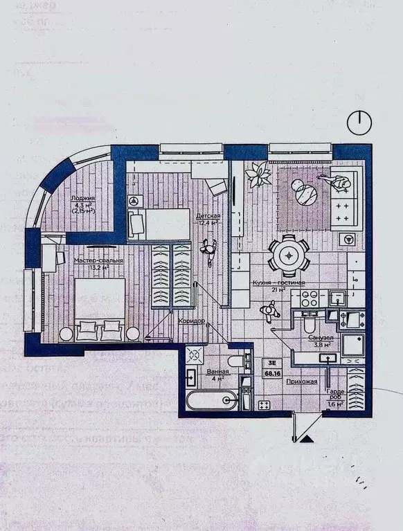 3-к кв. Татарстан, Казань ул. Алексея Козина, 2 (68.2 м) - Фото 2