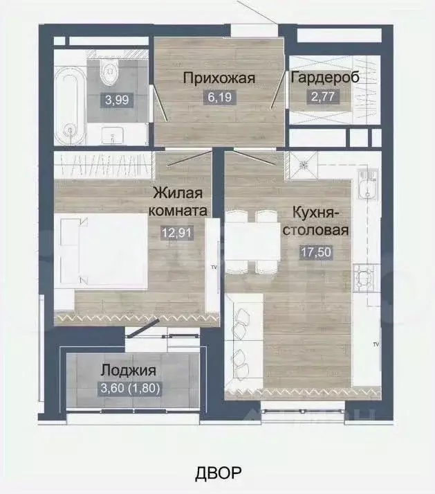 2-к кв. Татарстан, Набережные Челны ул. Николая Иванцова, 3 (46.97 м) - Фото 2