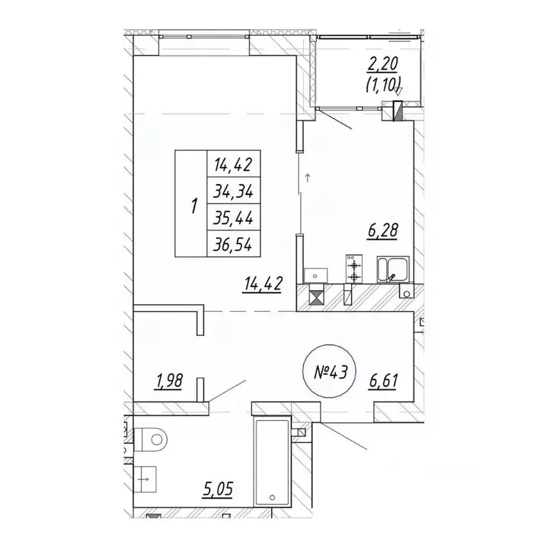 1-к кв. Калининградская область, Зеленоградск пос. Малиновка,  (36.54 ... - Фото 1