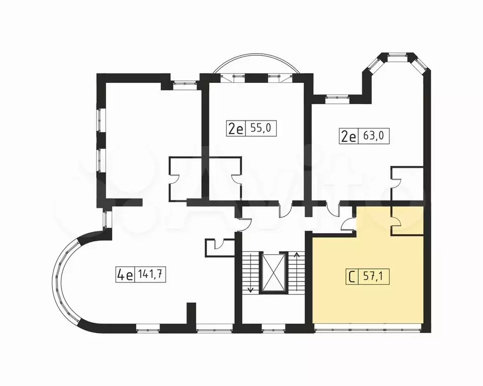 2-к. квартира, 57,1 м, 5/8 эт. - Фото 0