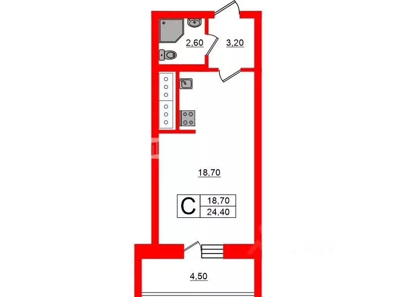 Студия Санкт-Петербург Мебельная ул., 19К2 (24.4 м) - Фото 1