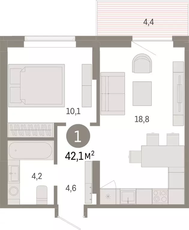 1-комнатная квартира: Омск, Кировский округ (42.06 м) - Фото 1