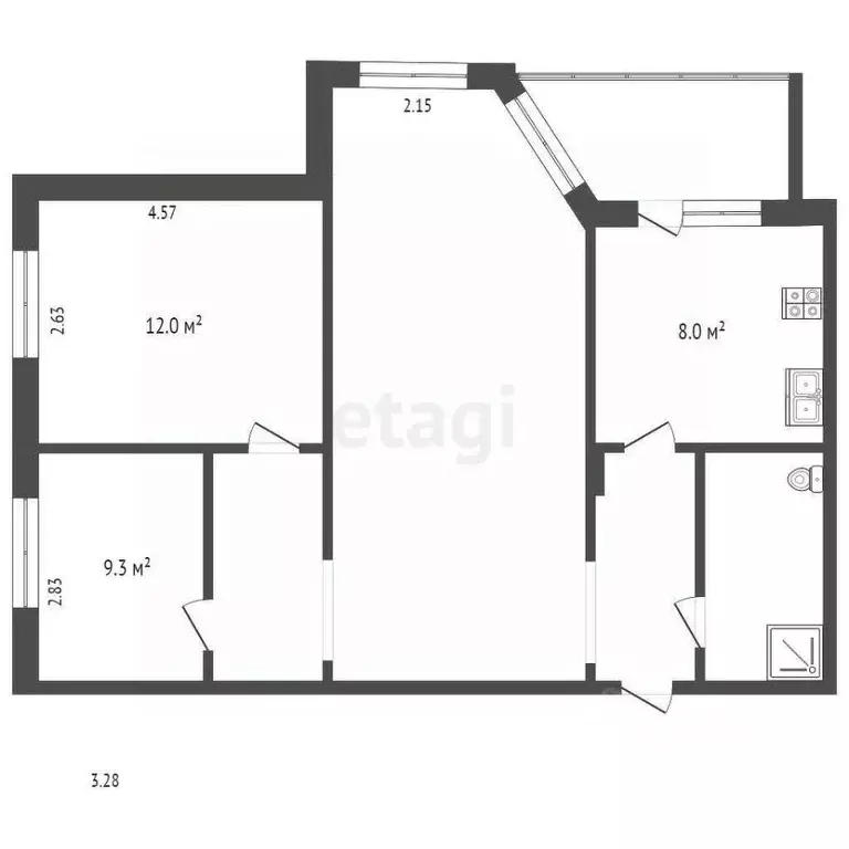 3-к кв. Ханты-Мансийский АО, Сургут Югорская ул., 13 (65.0 м) - Фото 1