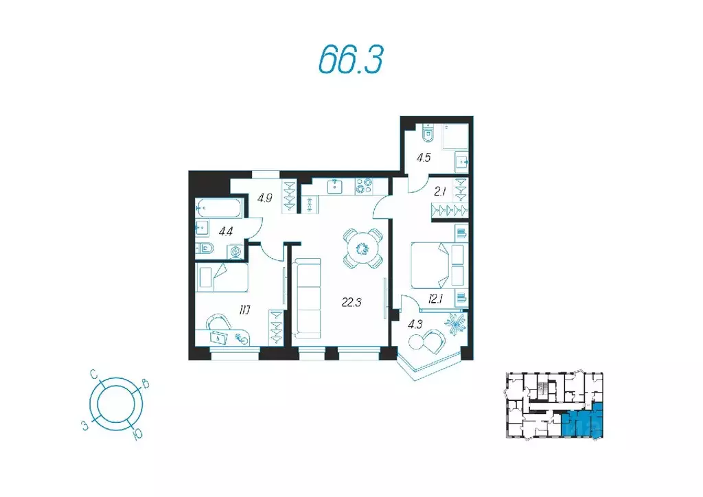 2-к кв. Тульская область, Тула ул. Михеева, 9А (66.3 м) - Фото 0